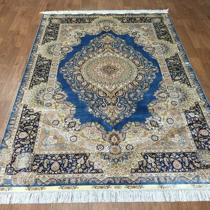 Yilong 5' x 7.5' hand knotted oriental silk carpets handmade Pers...